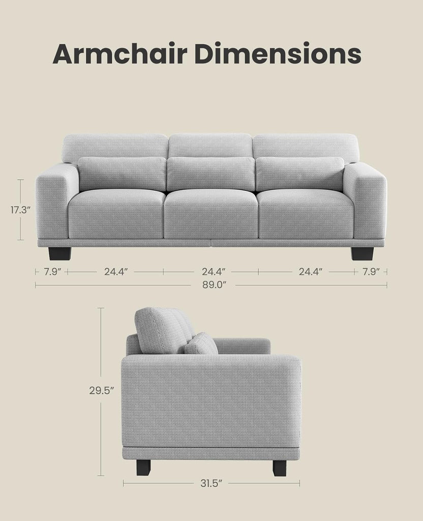 89" Sofa, 3 Seater Couch Sofa for Living Room, Modern Sofa with Deep Seats & Wide Armrests