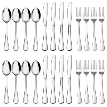 Forks, Spoons and Knives Set for 8, 24 Pieces Stainless Steel Silverware, Food Grade Flatware Cutlery Kitchen