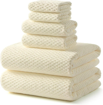 Microfiber Towel Set of 6, Yellow | Ultra-Soft & Oversized, Absorbent & Quick-Drying | 2 Bath Sheets, 2 Hand Towels &