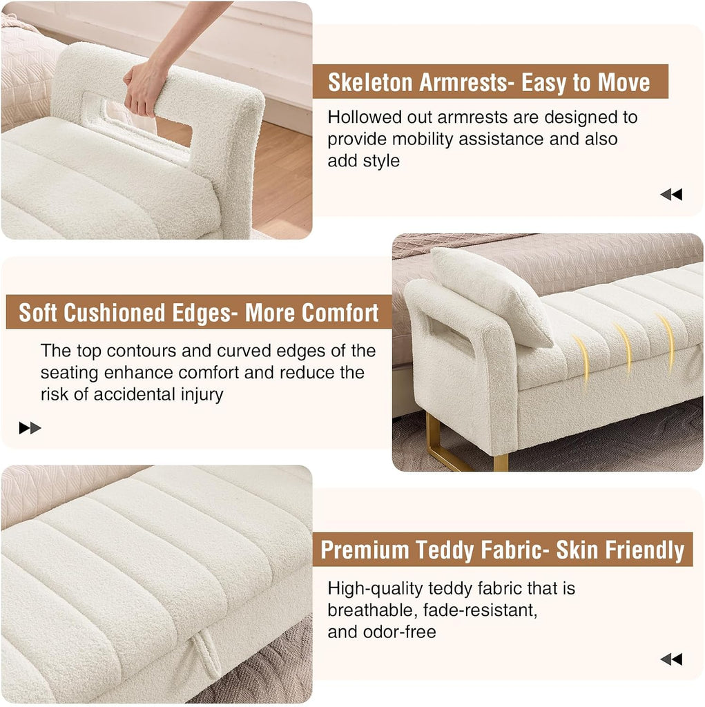 66" King Size Storage Bench End of Bed Benches with Storage | Bedroom Benches for Foot of Bed King with Gold Legs,2