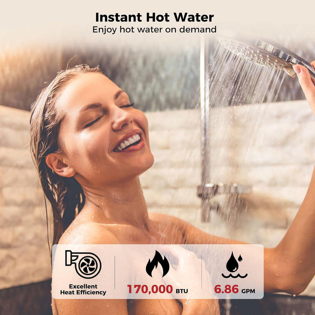 Climatech 7 170, 000 BTU(Real Data) Tankless Water Heater Gas, 6.86 GPM(Up to 7.6 GPM)