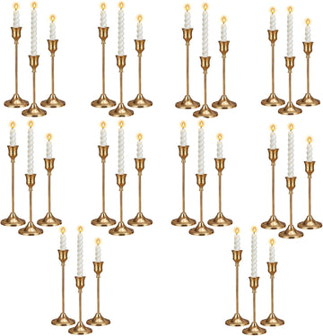 10 Sets Candle Holder Brass Gold Candlestick Holders -Vintage Modern Metal Taper Candle Holders, Decorative