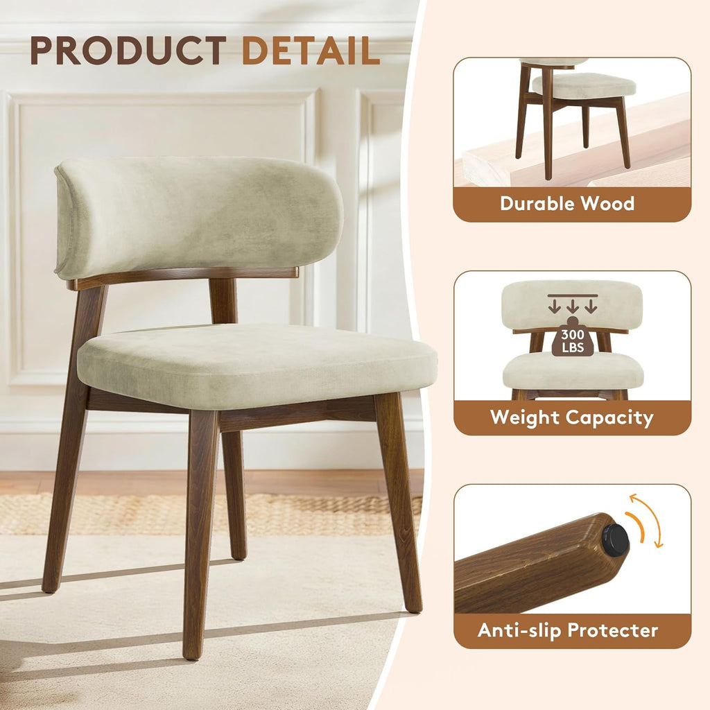 Dining Chairs Set of 2, Modern Upholstered Dining Chairs, Wooden Kitchen Chairs for Dining Room with Ergonomic Curved