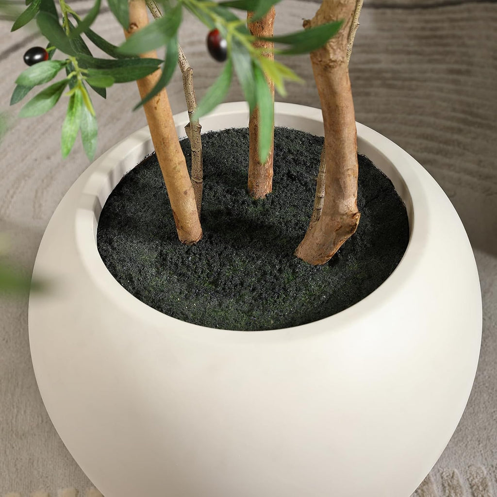Artificial Olive Tree, 8FT Tall, Faux Olive Trees with Natural Wood Trunk & Lifelike Fruits, Indoor, White Tall