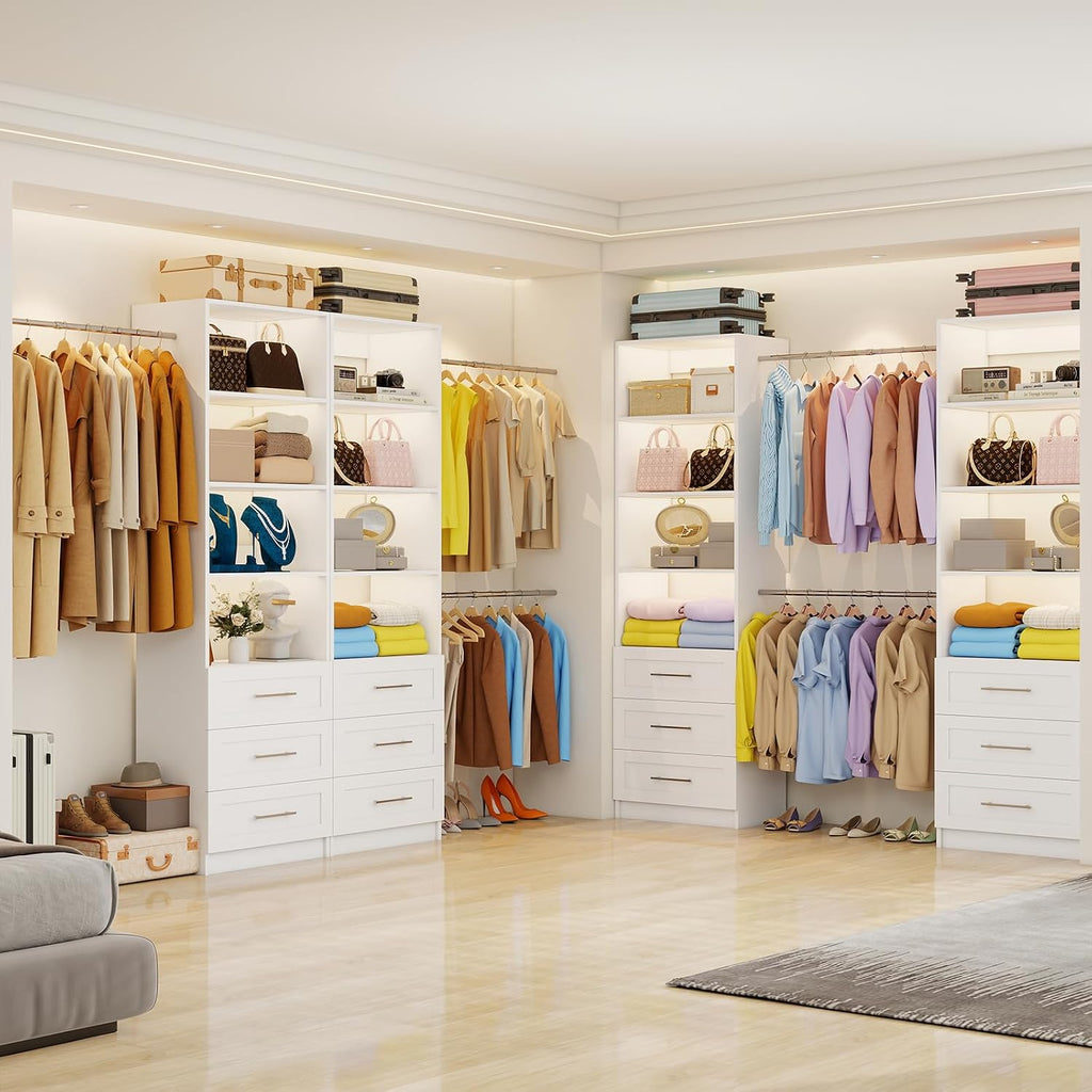Closet System with Drawers, 5-9FT Closet Organizer System with 4 Expandable Rods & Adjustable Shelves for Walk in