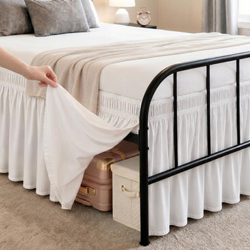 Queen Bed Skirt 21 Inch Drop, Elastic Wrap Around with Split Corners