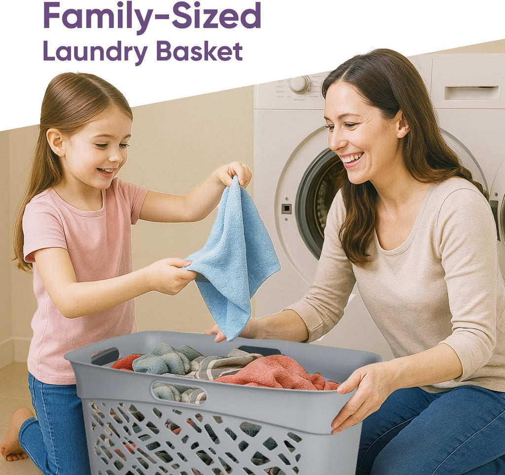 Non-Breakable Mosaic Laundry Basket, 45L - Dark Gray, Decorative Storage, Vented Design, Made in France, Modern Home