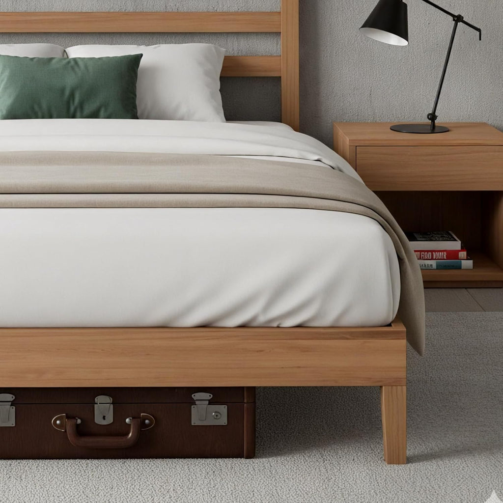 Solid Wood Bed Frame - King Mattress Foundation with Headboard