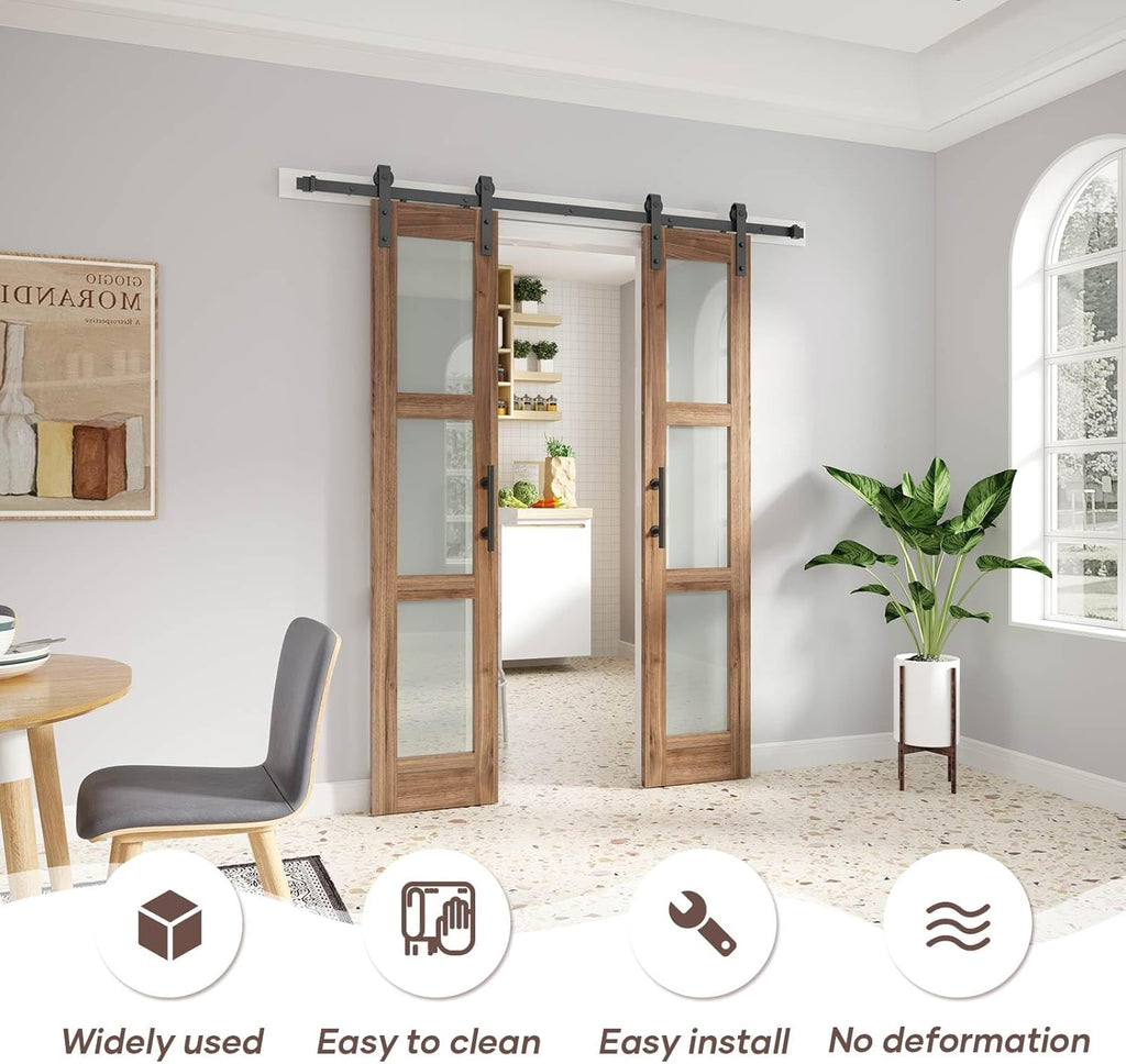 Double 18 x 84 inch Glass Barn Doors 36inch Barn Door with 6.6FT Hardware Kit & Handle Included,3-Pa