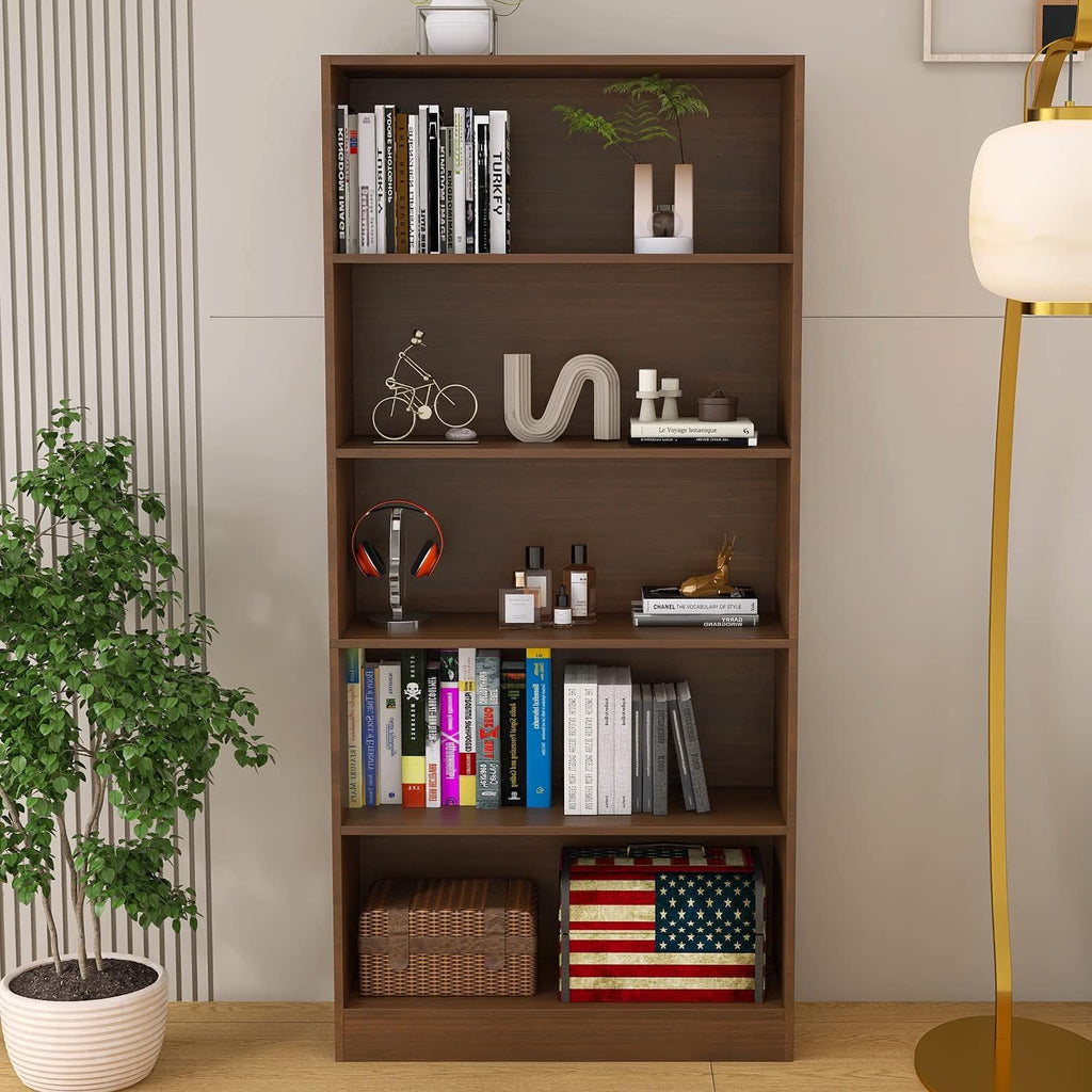 5 Shelf Wood Bookcase Freestanding Bookshelf Library Small Narrow Space(11.8" D x 31.5" W x 67.9" H,Brown,5-Layers)