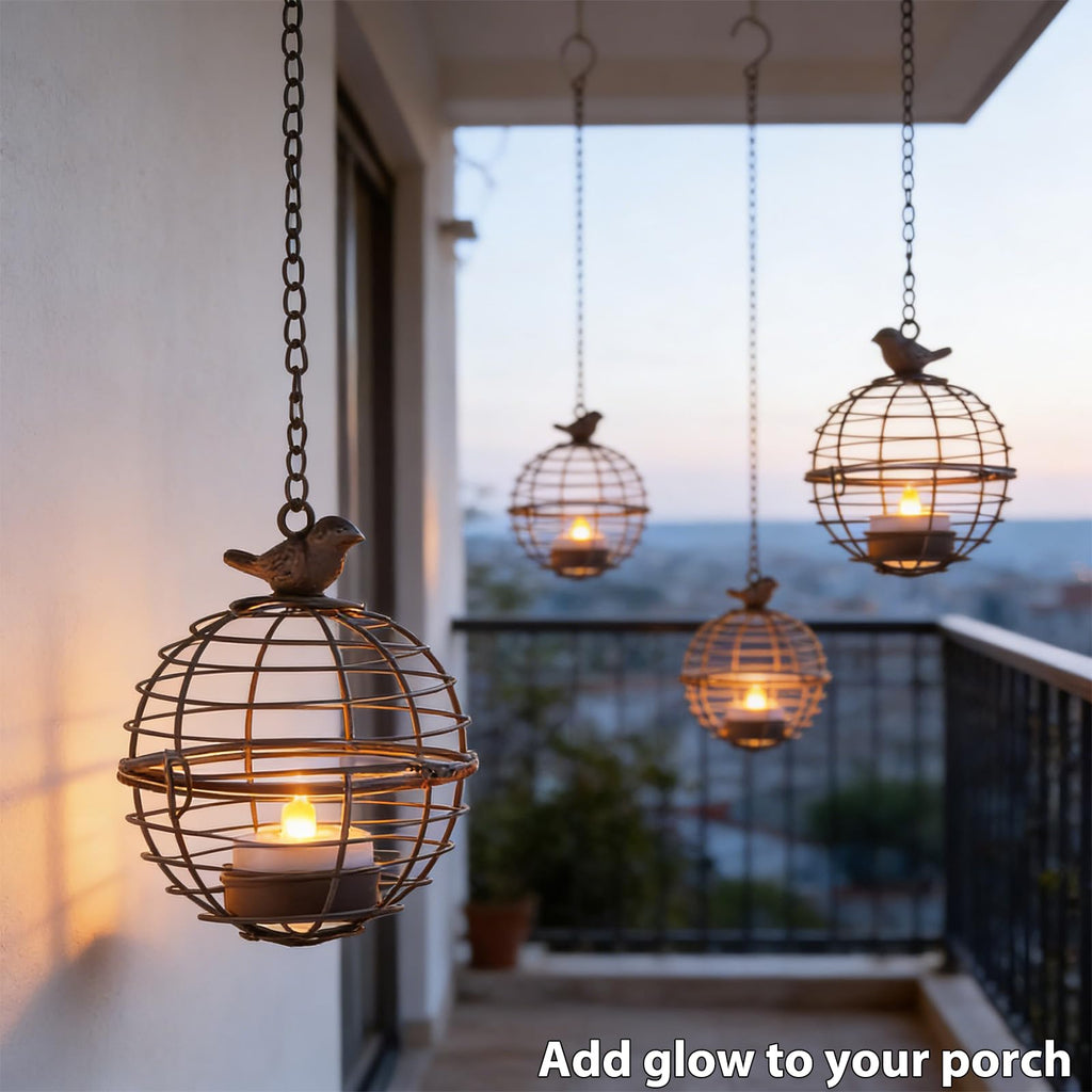 Solar Lanterns Outdoor Waterproof, Hanging Solar Lights with Rustic Iron Sphere Candle Holder, Globe Chandelier with
