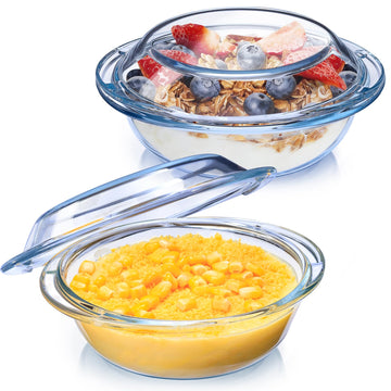 2-Piece Mini Glass Casserole Dish With Lid, 13OZ Round Glass Casserole Baking Dish With Handles, Borosilicate Glass