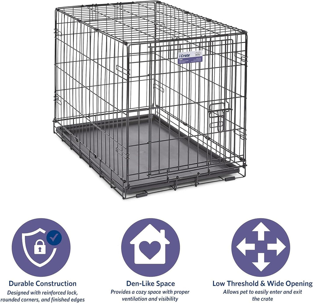 30-Inch iCrate for Medium Breeds, 21-40 lbs, Single Door Folding Dog Crate with Divider Panel