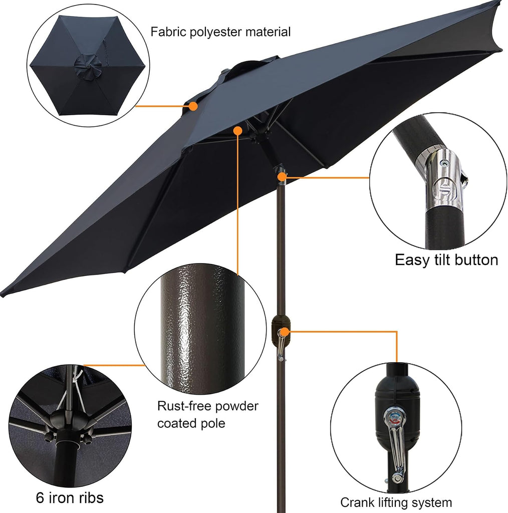 7.5 ft Patio Umbrella, Yard Umbrella, Outdoor Market Umbrella with Push Button Tilt Crank (Black)