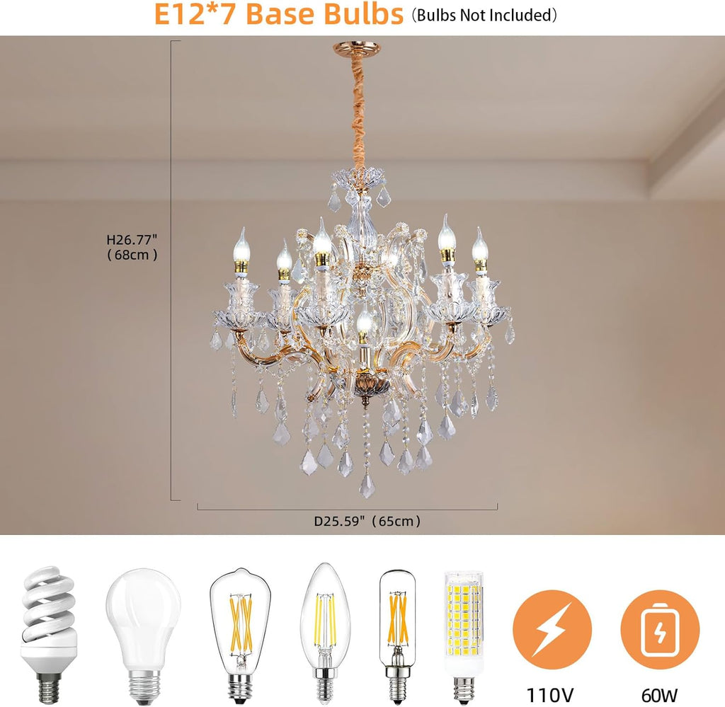 Crystal Chandeliers Light Dining Room_K9 Modern Chandelier Lights for Bedroom - 7 E12 Bulbs Hanging Pendant Lighting Fixtures for Living Room Kitchen Farmhouse Hallway Ceiling Entryway