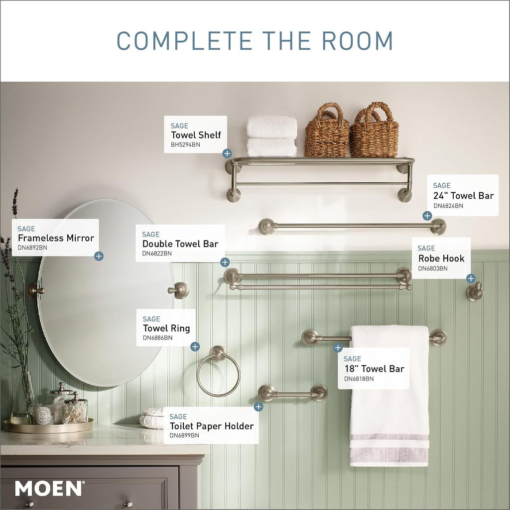 Sage Collection Spot Resist Brushed Nickel 24-Inch Double Bathroom Towel Bar, Wall Mounted Bath Hanger with Two Rods