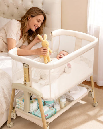 3 in 1 Baby Bassinet with Wheels, Bedside Bassinet Sleeper for Newborn, Portable Baby Crib with 7 Adjustable Height &
