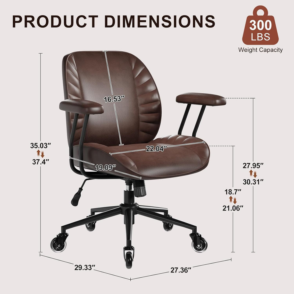 Home Office Desk Chair, Adjustable Comfy with Wheels,Leather with Removable Armrests, Office Desk Chair with Lumbar