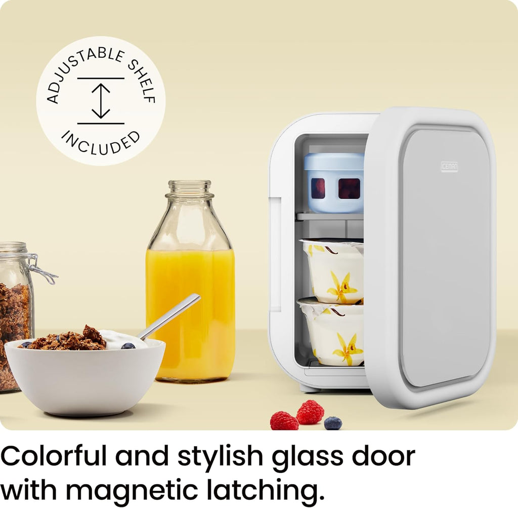 Portable Mini Fridge - Fits 6 x 12 oz Cans, Cooler and Heater Mini Fridge for Bedroom, Car, Office, Dorm and Skincare