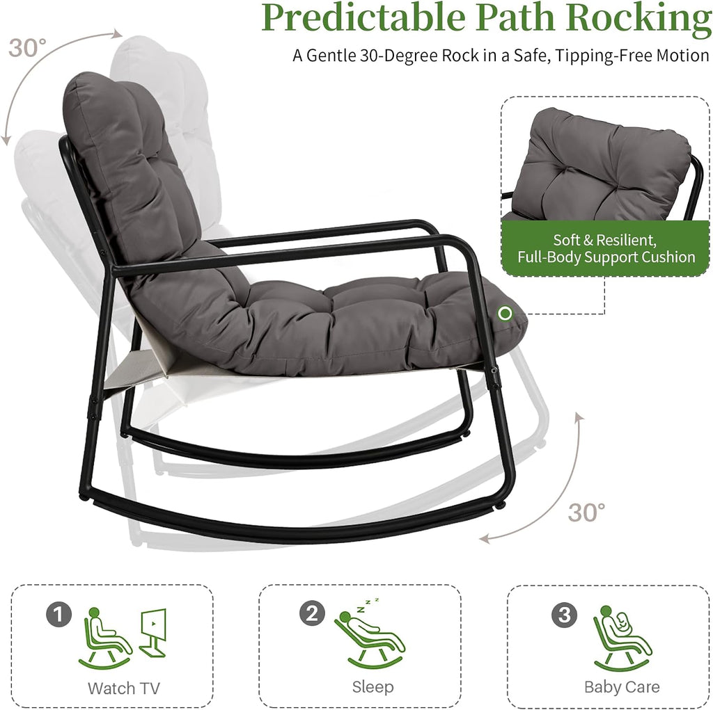 Outdoor Rocking Chair - Comfy Papasan Patio Lounge Chair with Thick Cushion, Sturdy Frame for Indoor Outdoor Use