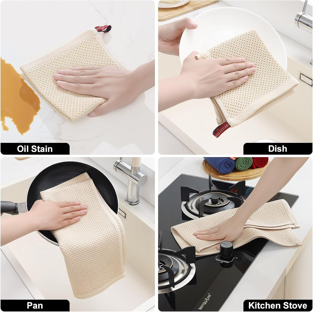 8 Pack 100% Cotton Kitchen Towels and Dishcloths Set, Beige | 12 x 12 Inches and 13 x 28 Inches Kitchen Towels Set