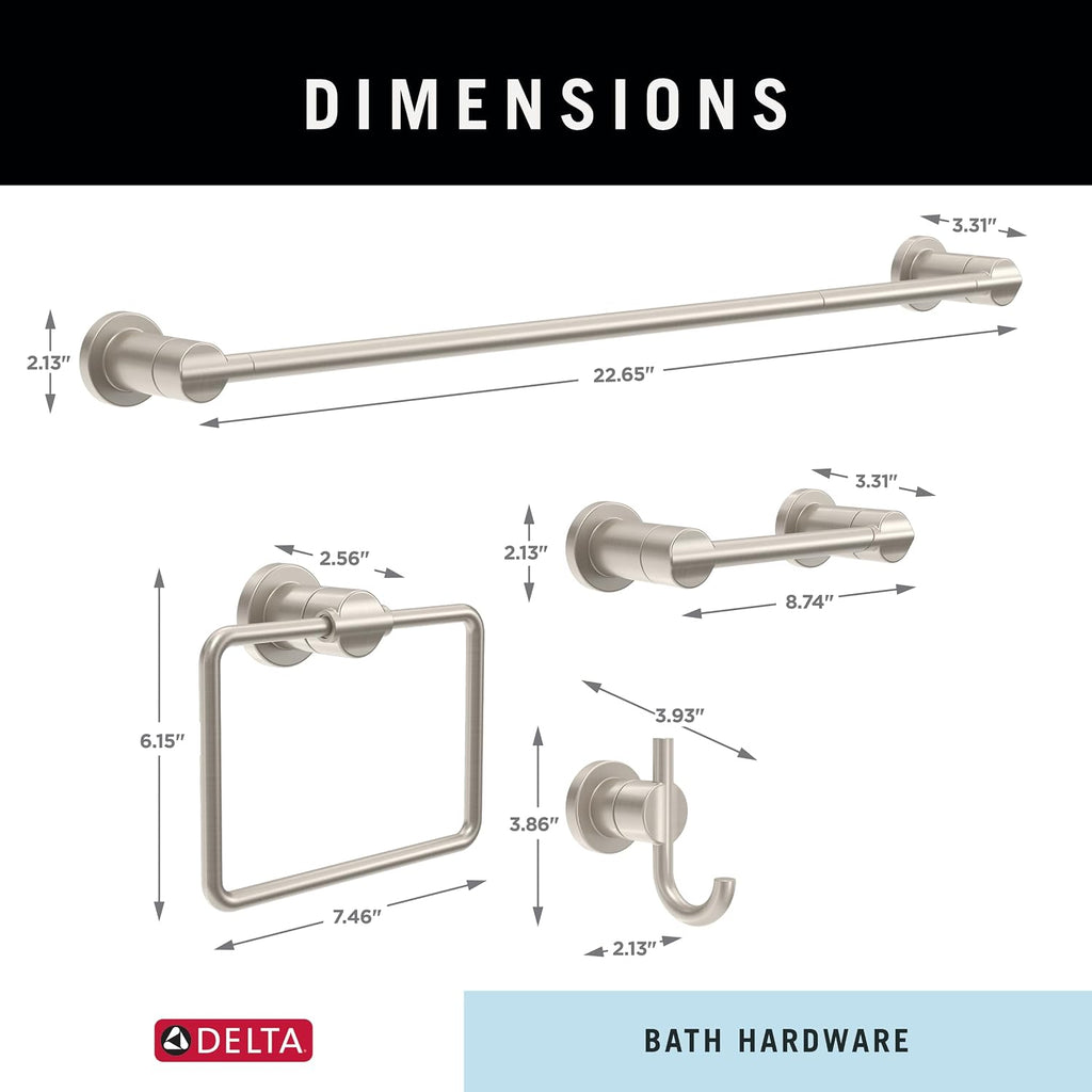 4-Piece SpotShield Brushed Nickel Bathroom Set Towel Rack, Ring, Toilet Paper Holder, Hook | Nicoli Bath Accessories