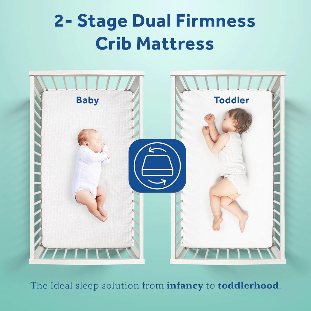 Cotton Cozy Rest Breathable 2 Stage Waterproof Crib Mattress plus Toddler Bed Fit, 204 Coils & Soft Coton Cover