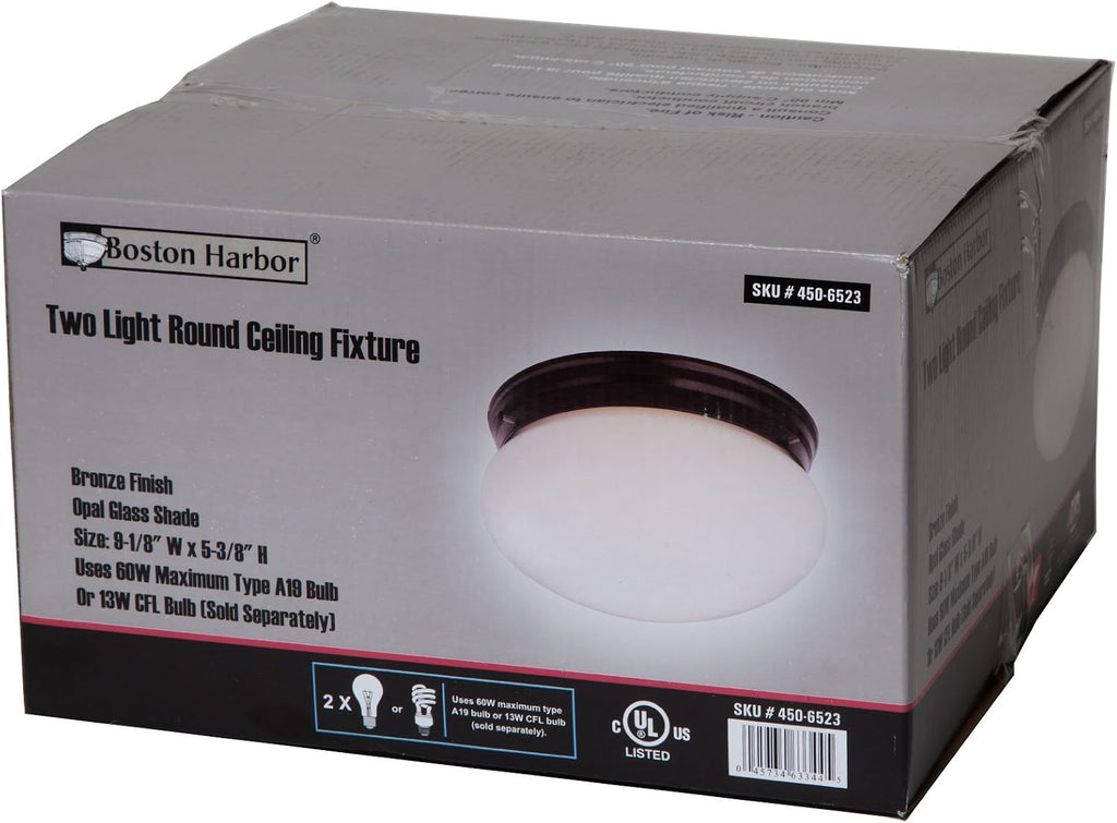 Dimmable Round Ceiling Light Fixture, (2) W Medium A19/CFL Lamp, Bronze