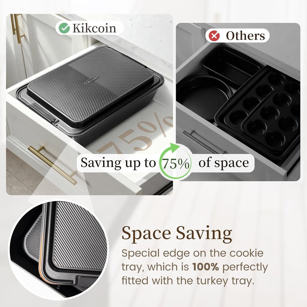 25 PCS Stackable Pans Set, Non-stick Bakeware Sets with Silicone Handles, 450°F Oven Safe Cookie Sheets for , Easy