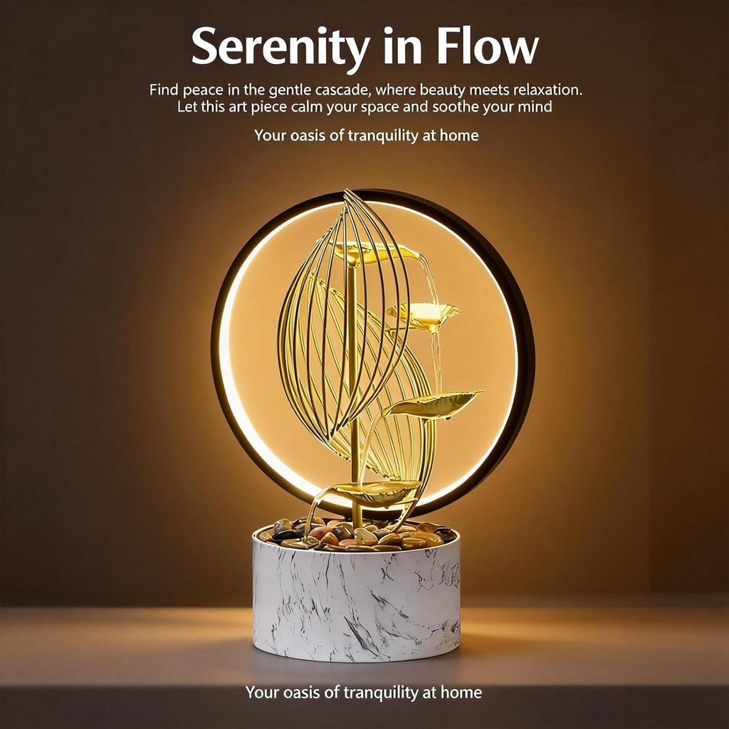Qingyinge 15'' H Large Golden Tabletop Water Fountain with Led Light Meditation Yoga Spa Room Decor