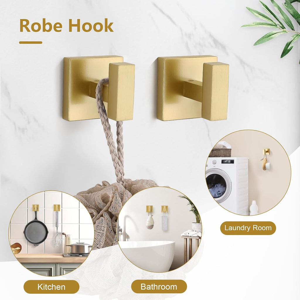 5-Pieces Brushed Gold Bathroom Hardware Accessories Set 23.6" SUS304 Stainless Steel Towel Bar Set Wall Mounted