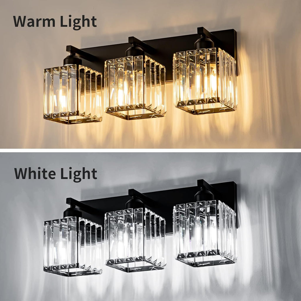 Black Bathroom Vanity Light 3 Lights, Crystal Bathroom Wall Light Fixtures Modern Vanity Light Over Mirror (Exclude