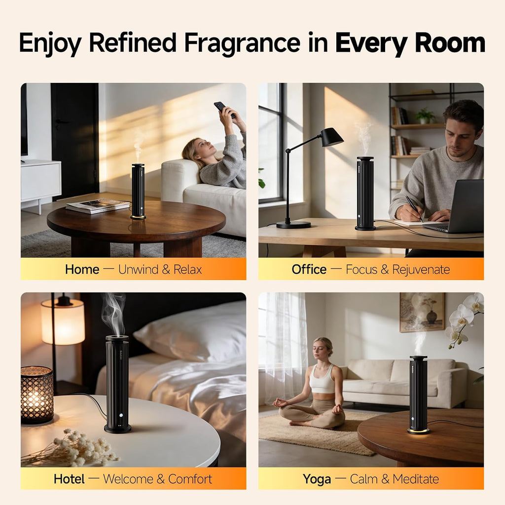 Waterless Diffuser - Diffuser Hotel Office Spa Large Room | Diffuser with 5×20 mL Hotel Scent Oils, 6 Scent Levels, 4