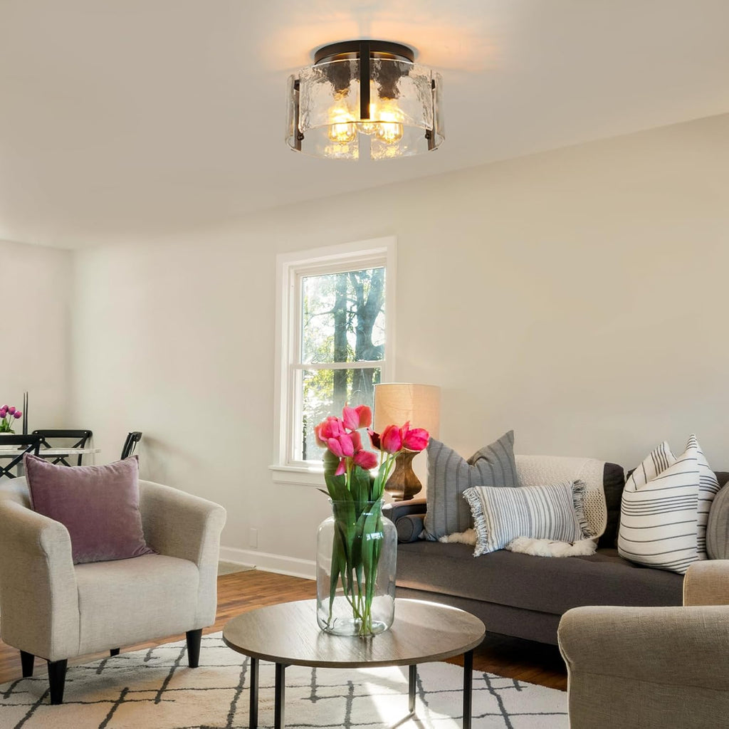Black Semi Flush Mount Ceiling Light Fixture, 3-Light Modern Hallway Light Fixtures Ceiling Mount, Foyer Kitchen