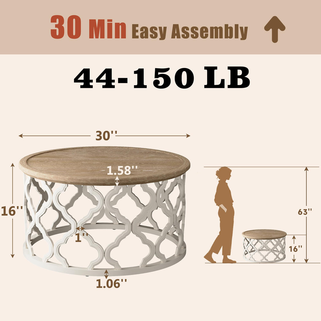 Farmhouse Coffee Table, French Country Tray Round Coffee Table