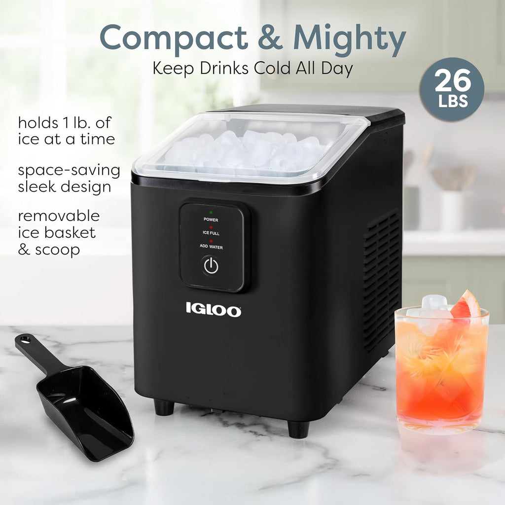 Portable Ice Maker with Scoop & Basket- Ice Maker with LED Control Panel & 1.5 Quart Water Tank-Ice Cube Maker