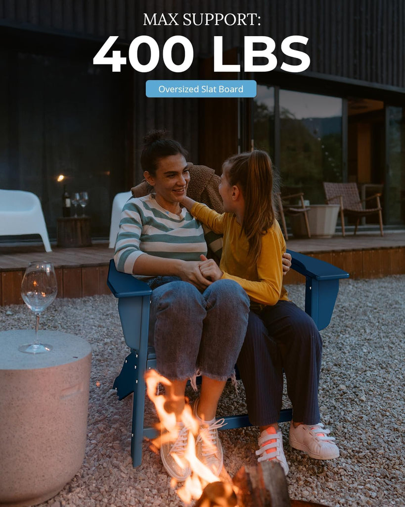 Oversized-Adirondack-Chairs-Set-of-4 | HDPE | All Weather | Blue | 22" Extra Wide Seat, Plastic Fire Pit Chair