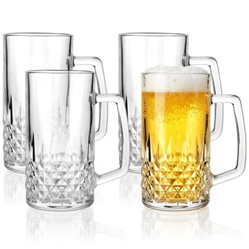 Beer Mugs For Freezer, 20 oz Heavy Glass Mugs with Handles Set of 4