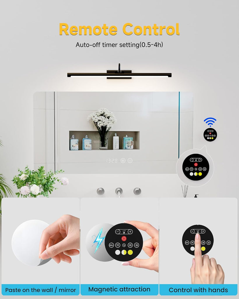 Bathroom Vanity Light Wireless Rechargeable Black 24 inch Black | 10000mAh Rechargeable Battery, 500LM Dimmable, 3