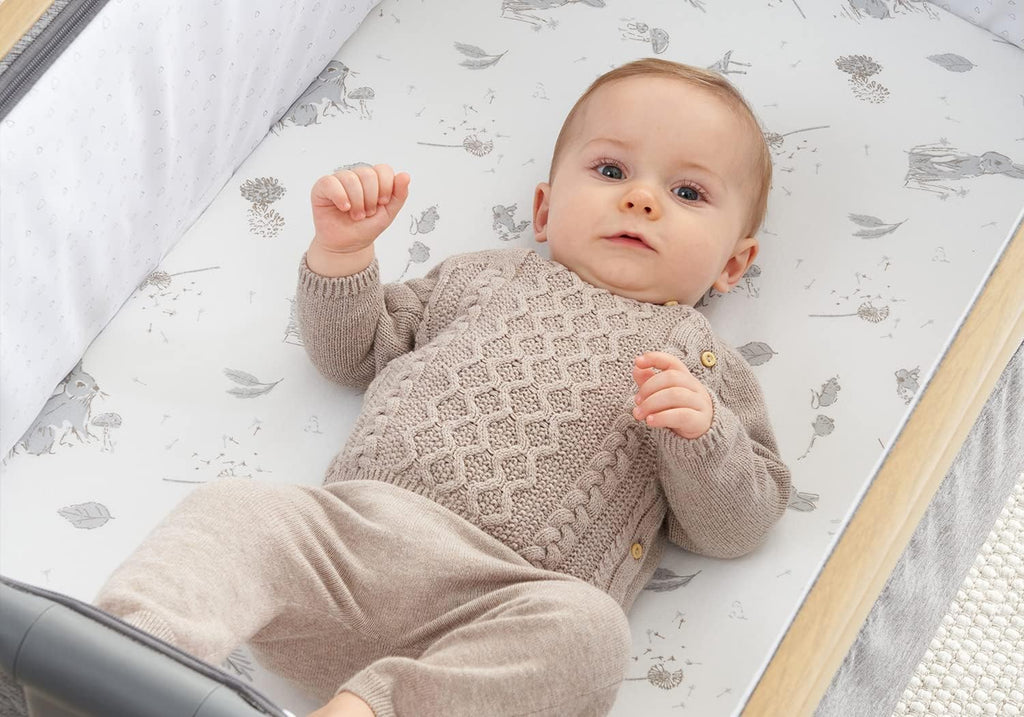 Bedside Bassinet Starter Pack - 2 Organic Cotton Fitted Sheets & Reversible Coverlet - Baby Essentials & Newborn