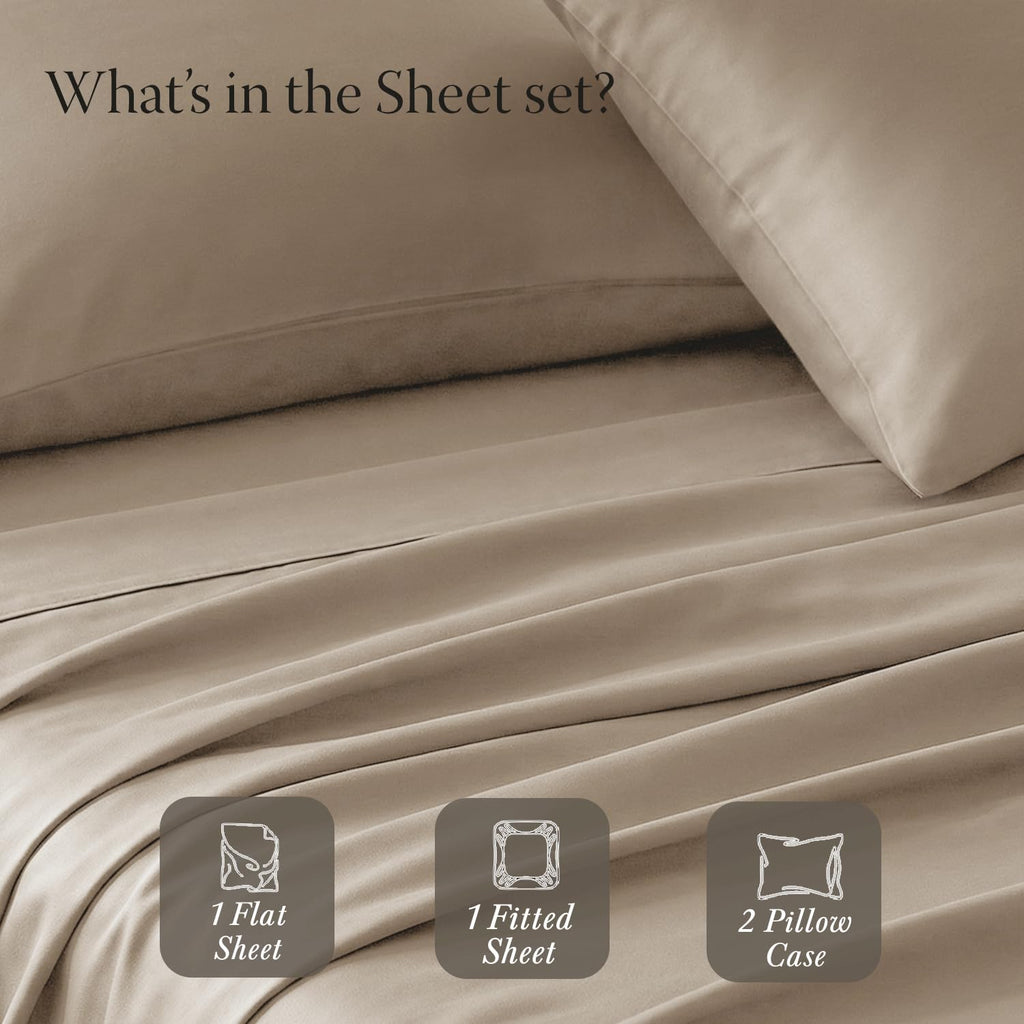 400 Thread Count Egyptian Cotton Full Sheet Set, Sateen, Beige
