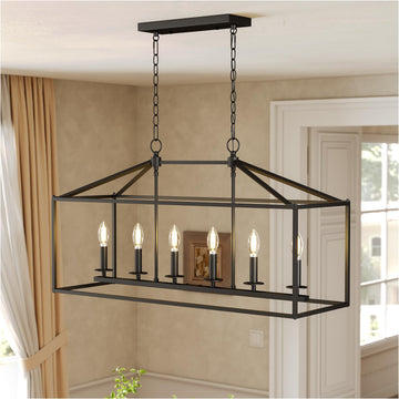 Farmhouse Dining Room Light Fixtures Over Table, 6-Light Candle Holder Kitchen Island Pendant Lighting, Industrial