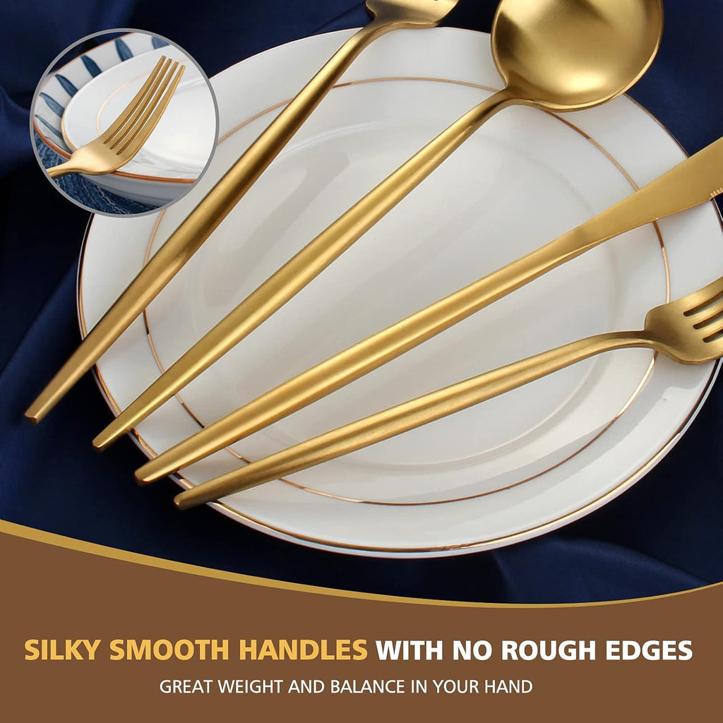 Matte Gold Silverware Set, 40-Piece Stainless Steel Flatware Cutlery Set Service for 8