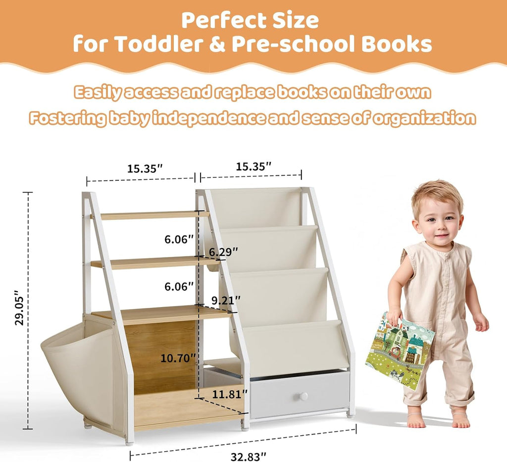 Kids Bookshelf and Toy Storage - Toddler Baby Bookcase | Book Shelf for Kids Rooms, Montessori Toy Organizer