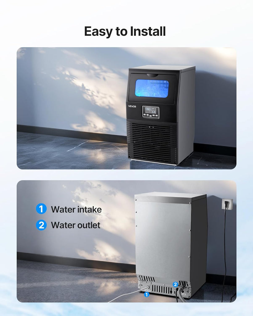 Commercial Ice Maker Machine, 80 lbs/24h with 12Lbs Storage, 32 Cubes per Cycle, Stainless Steel Freestanding & Countertop Ice Maker with LED Display & Self-Cleaning, for Home Bar Restaurant
