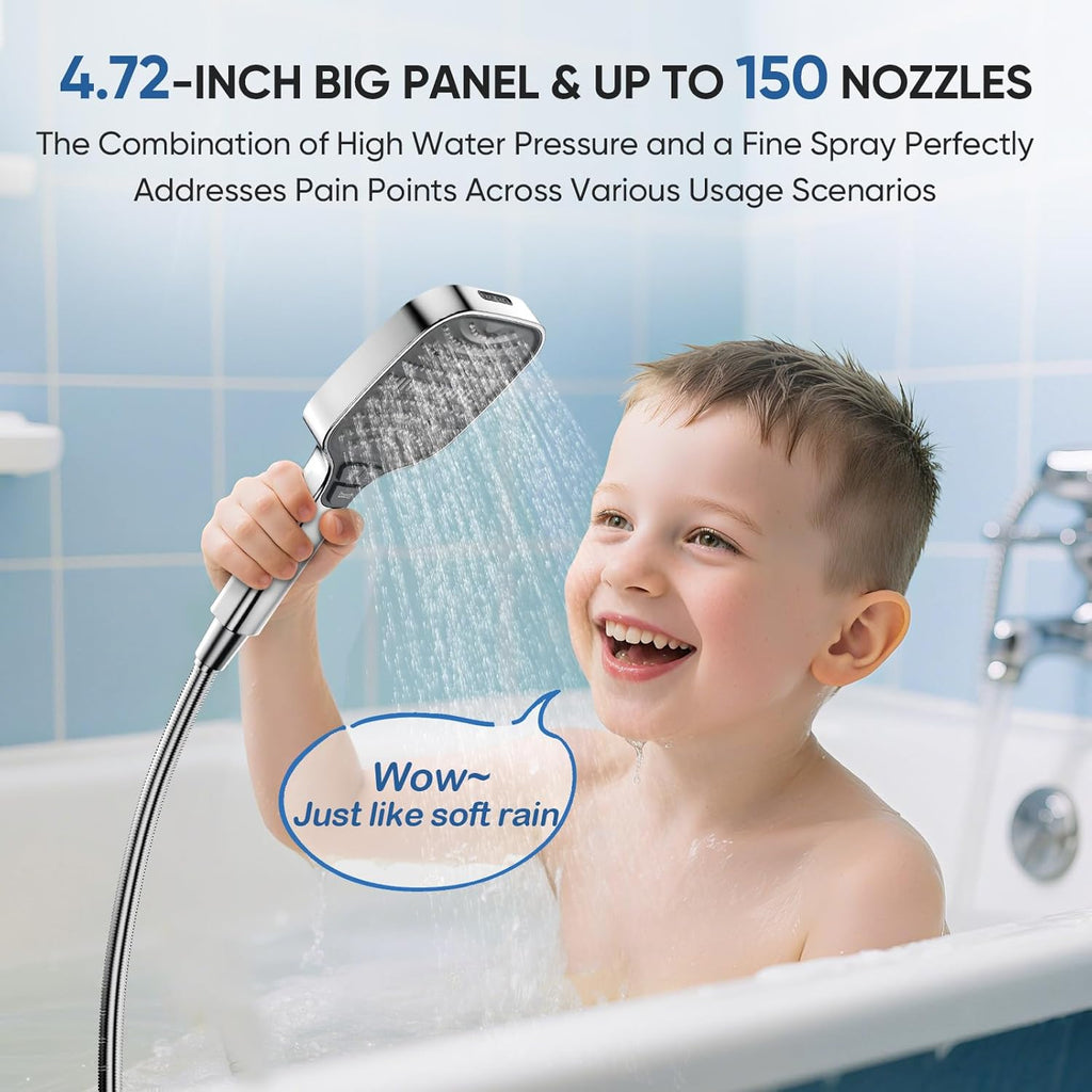 High Pressure Shower Head with Handheld,8 Modes,Heat-Resistant Premium ABS Material,Anti-clog Nozzles,Built-in Power