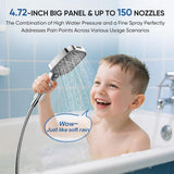 High Pressure Shower Head with Handheld,8 Modes,Heat-Resistant Premium ABS Material,Anti-clog Nozzles,Built-in Power