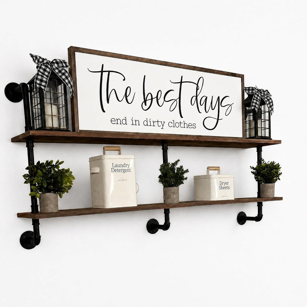 Floating Shelves for Wall Laundry Room Shelves Bookshelf Industrial Pipe Shelving Shelf Real Wood Planks 60 inch