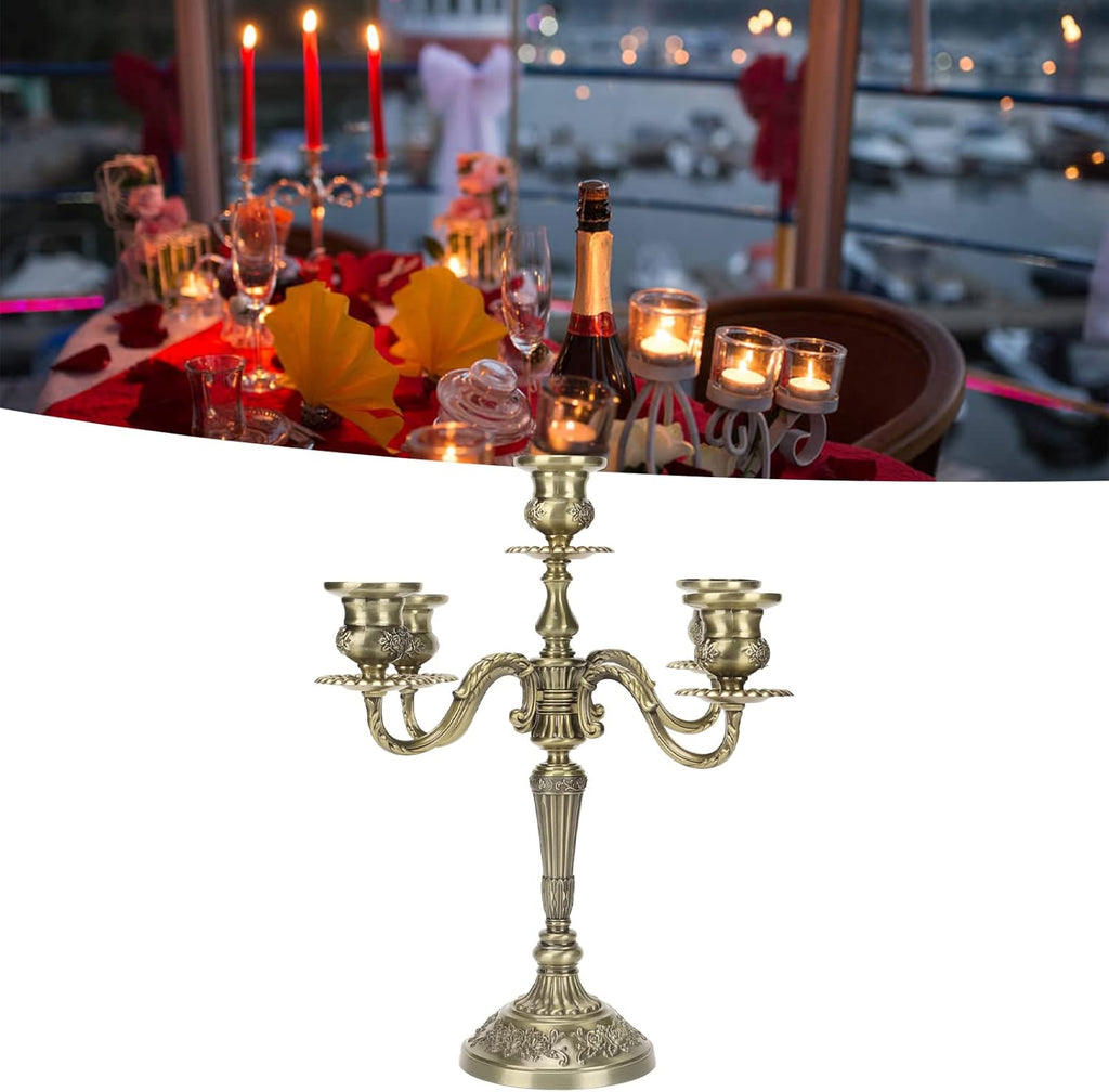 Gold Candle Holders,Metal Candelabra,5 Arms Wedding Event Candle Stand,Holiday Decorative Accessories Vintage Modern
