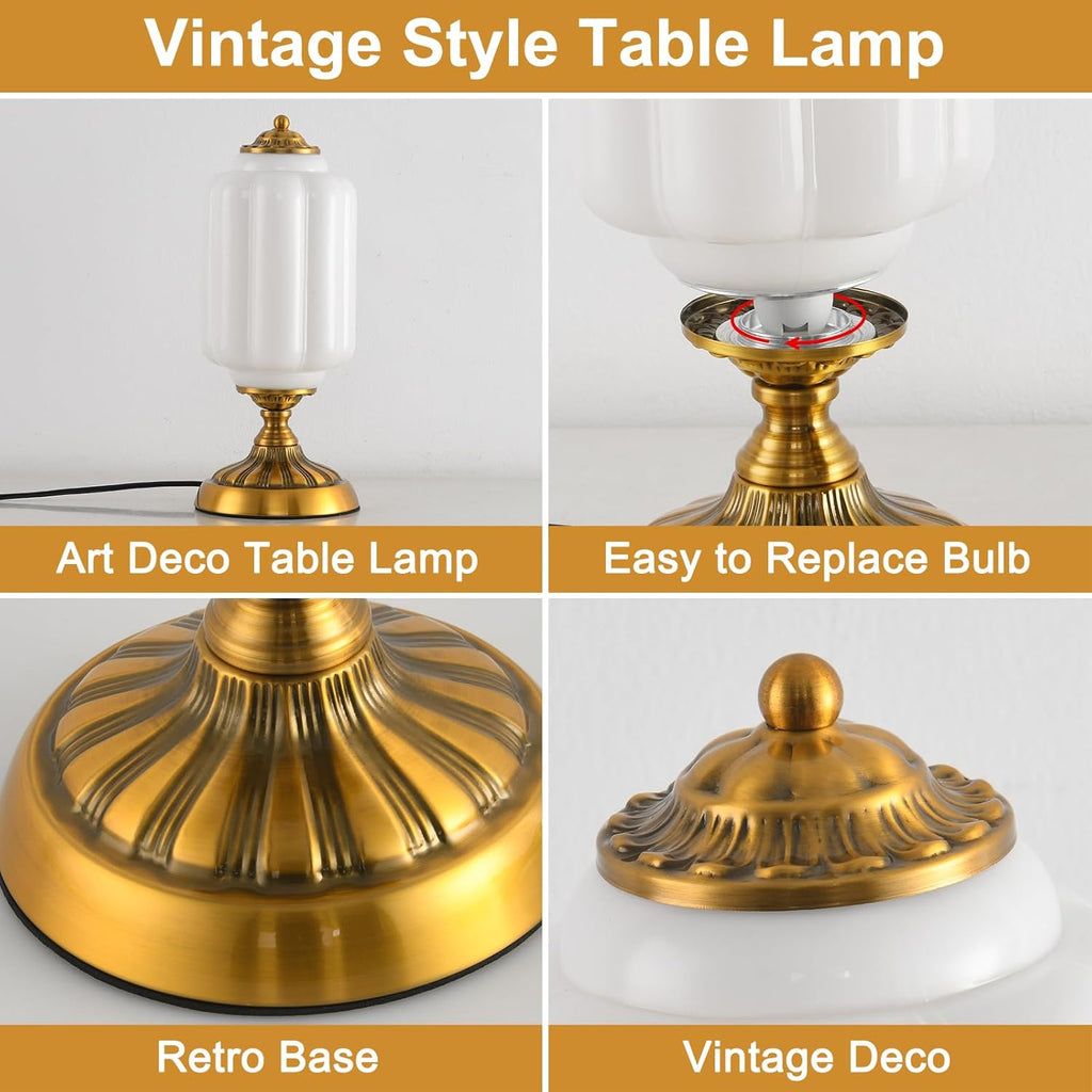 Vintage Milk Glass Table Lamp, Art Deco Mid Century Modern Bedside Lamp, Bedroom Nightstand & Living Room Essential